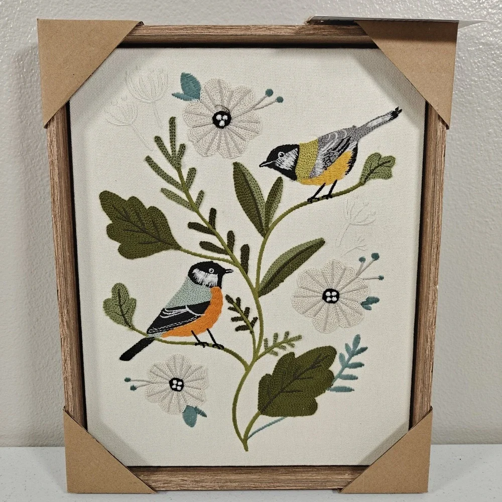 New BP Home Woven Embroidered Textile Birds Flowers Wall Art 12